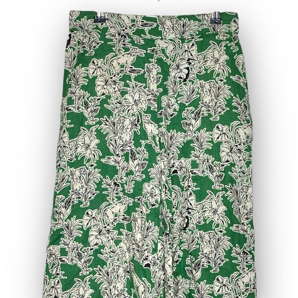 C&C California 100% Linen Green Floral Wide Leg Pants Women Size Small Lagenlook - Picture 3 of 9